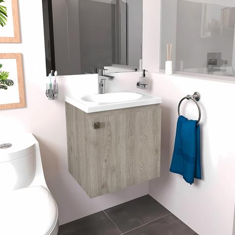 Vanity Anzio 48X38X48 Cm De Melamina Color Ceniza Con Lavamanos En Marmolina Eco Blanco Bochetti 1152102