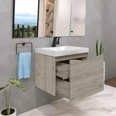 Vanity Milán Con Cajón 48X43 Cm De Herrería Y Melamina Color Ceniza Con Lavamanos En Marmolina Oslo Blanco Bochetti 1152108