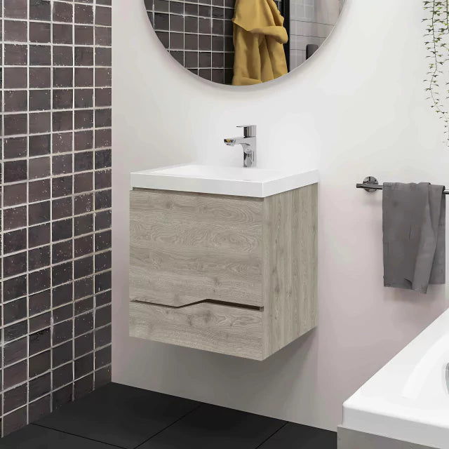 Vanity Nápoles 48X43X50 Cm De Melamina Color Ceniza Con Lavamanos En Marmolina Siena Blanco Bochetti 1152110