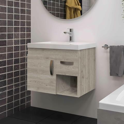 Vanity Palermo 63X48X48 Cm En Melamina Color Ceniza Con Lavamanos En Marmolina Trentino Blanco Bochetti 1152112