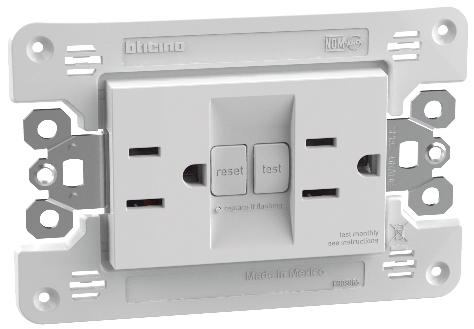 Tomacorriente Dúplex con ICFT 15A, 125V~ autoprotegida, con protección infantil, 3 mod. Blanco 1301679