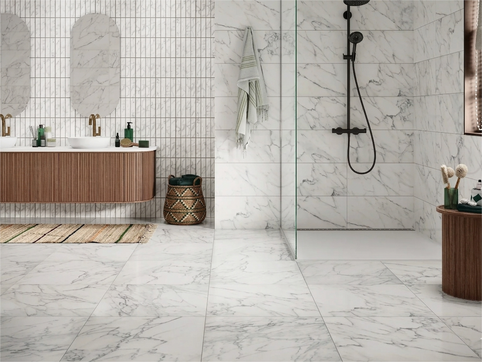 Piso Marmol Ternni Blanco 44.3x89.3 1.58mt Lternni19bv (precio por metro)