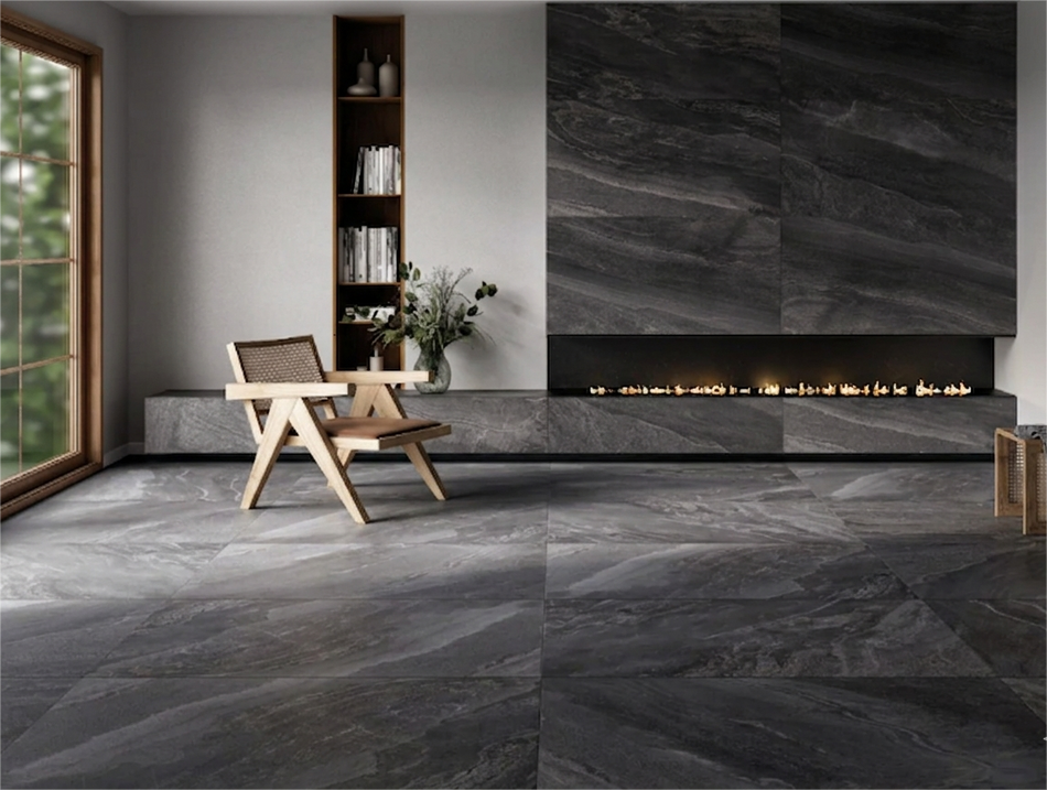 Piso Cerámico Folsom Black Rectificado 59.3X119.0 Cm Lamosa Cobertura: 1.41 M² Por Caja 1572883, (Precio Por Metro)