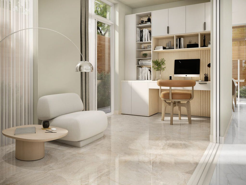 Piso Porcelánico Travertino Beige 60X120 Cm Gold Union Cobertura: 1.44 M² Por Caja 1931216, (Precio Por Metro)
