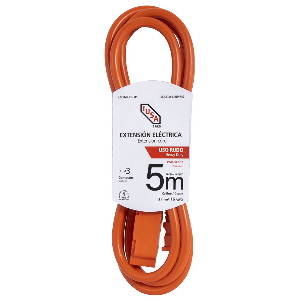 Extensión uso rudo IUSA naranja 5m 2x16AWG - Vista 1