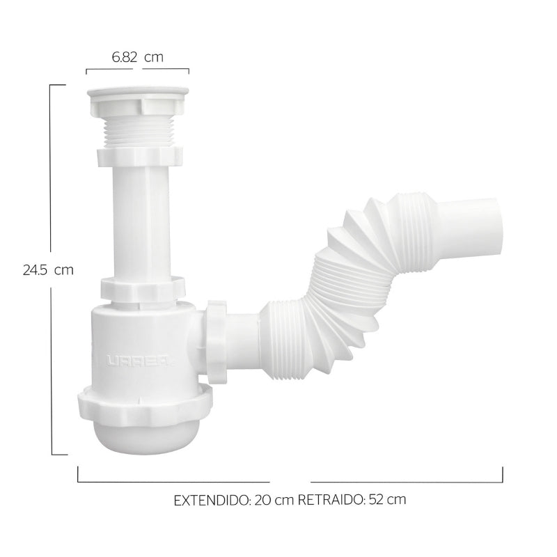 Cespol Flexible Con Bote Grande Para Fregadero Con Rejilla, Modelo 3732, Urrea