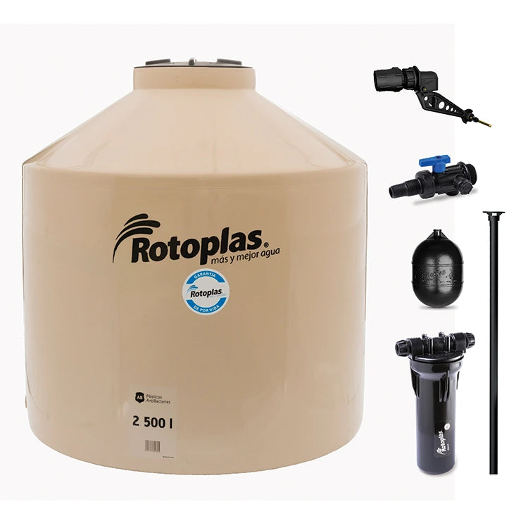Tinaco Rotoplas Tricapa equipado 2500L beige