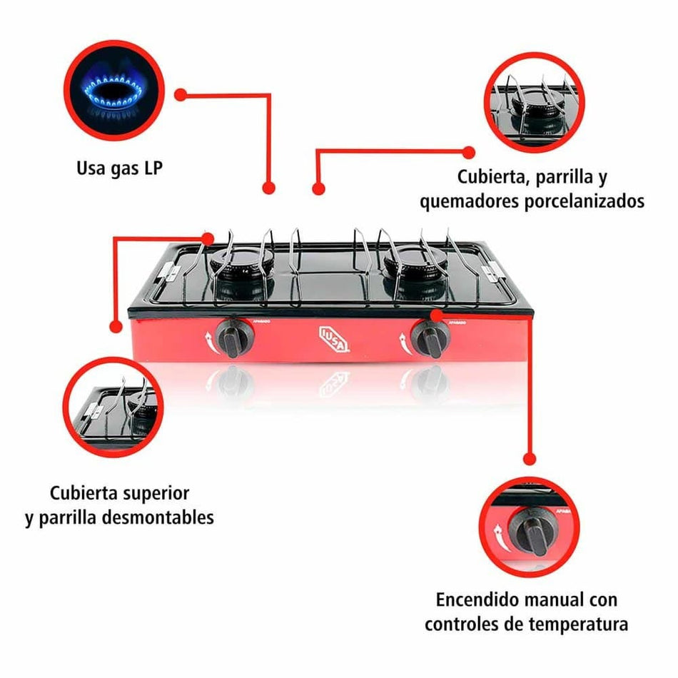 Parrilla IUSA 2 quemadores color rojo 604973