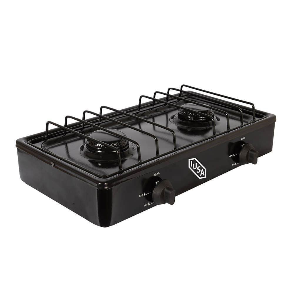 Parrilla IUSA 604974 PGLP 2QN — 2 quemadores Gas LP negra, vista frontal