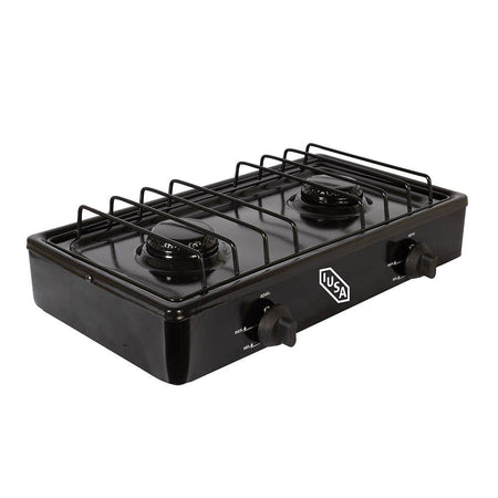 Parrilla IUSA 604974 PGLP 2QN — 2 quemadores Gas LP negra, vista frontal