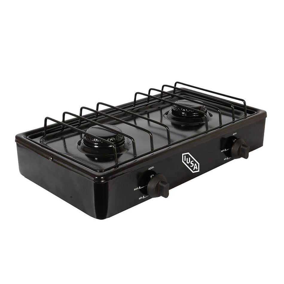 Parrilla IUSA 604974 PGLP 2QN — 2 quemadores Gas LP negra, vista frontal
