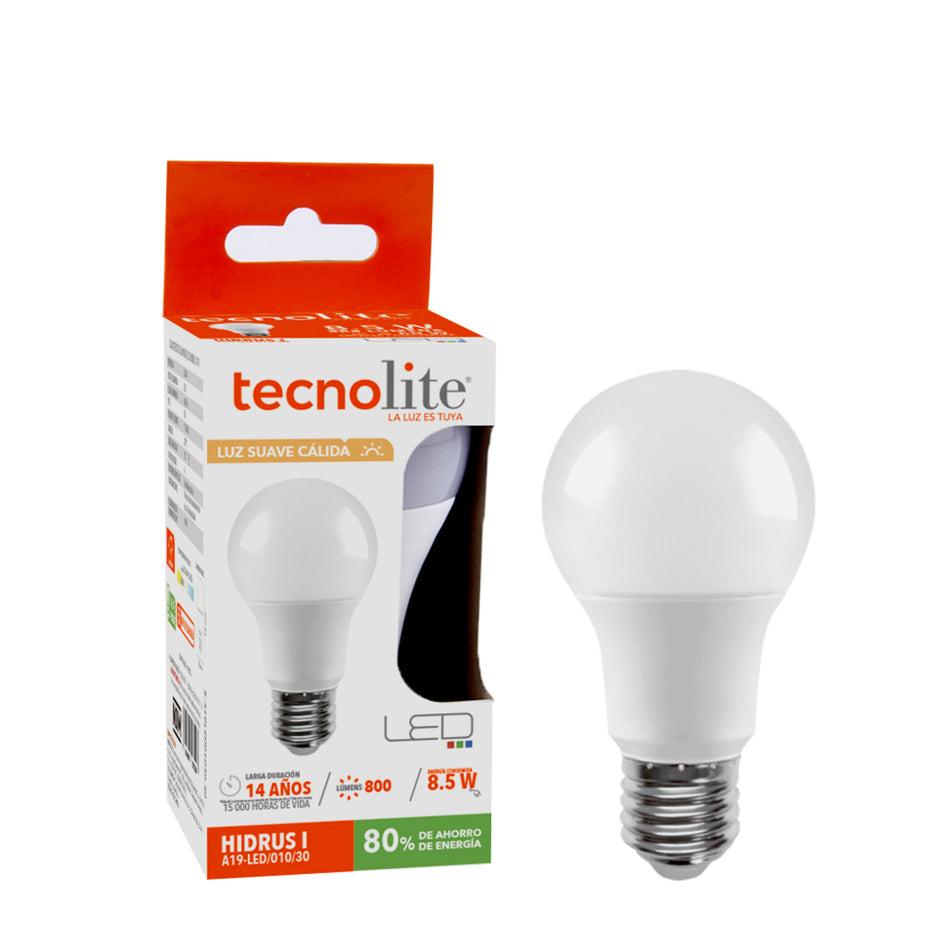 Foco LED A19 8.5W E27 3000K - Vista principal