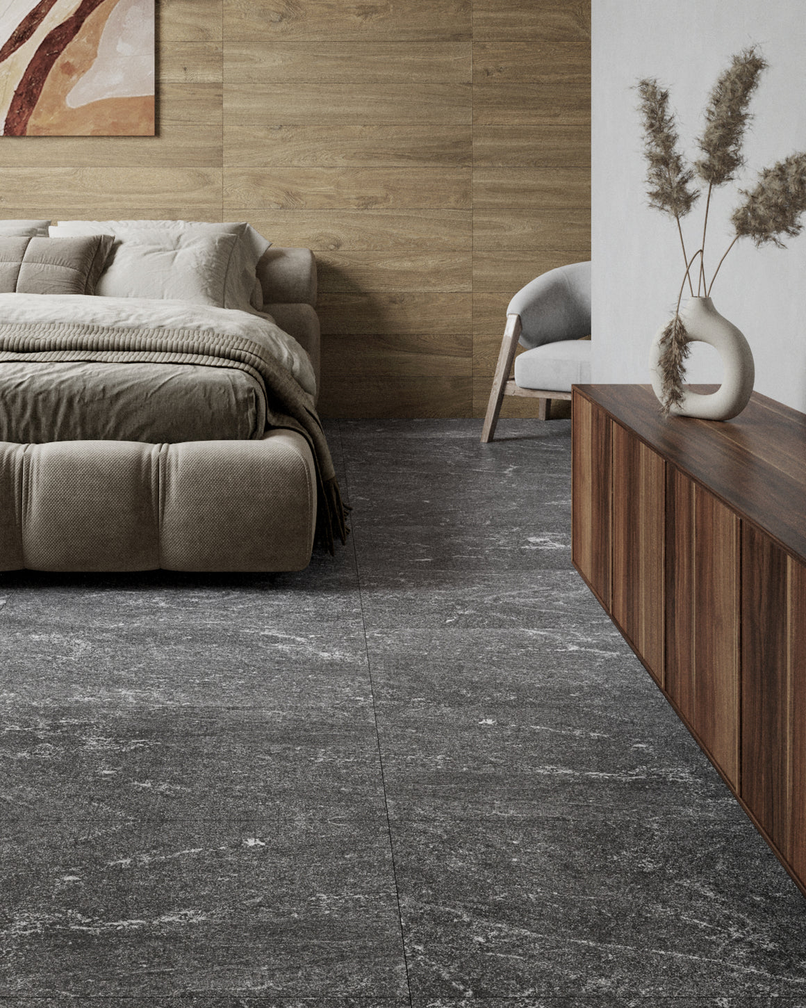 Render ambiente Britton Dark recámara — Cesantoni