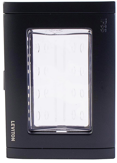 Placa Armada Para Intemperie De 3 Módulos Con Contacto Dúplex Stalo Kristalo Negra Leviton Ec7469