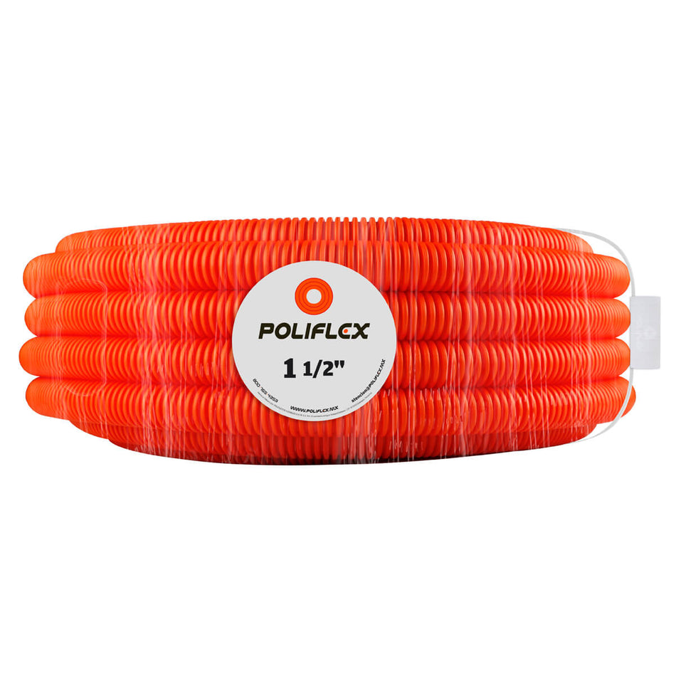 Poliflex Naranja Bicapa 1½″ 38mm 50m Capa Interna Lisa — Vista principal — POLIFLEX