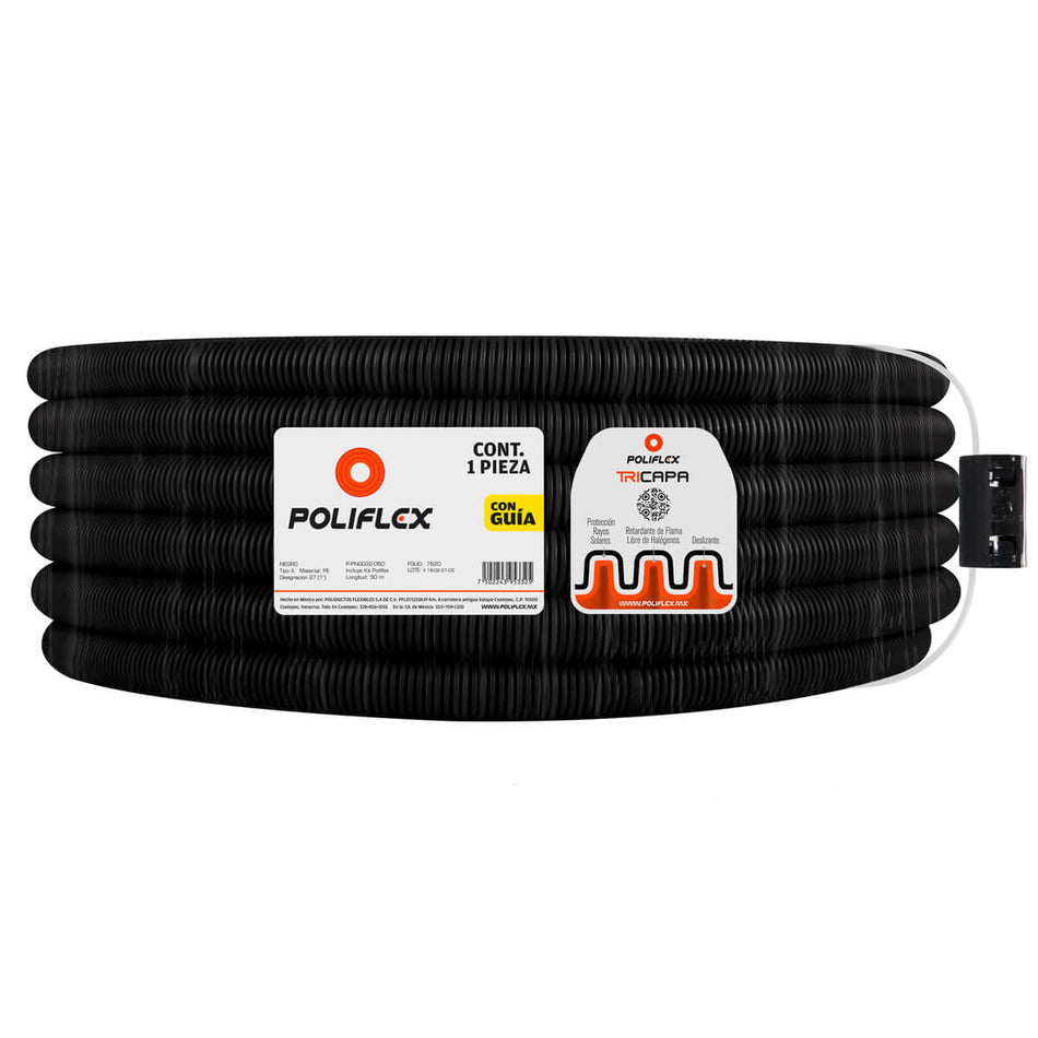 Poliflex Negro Exteriores 1″ 50m Anti-UV — Vista principal — POLIFLEX