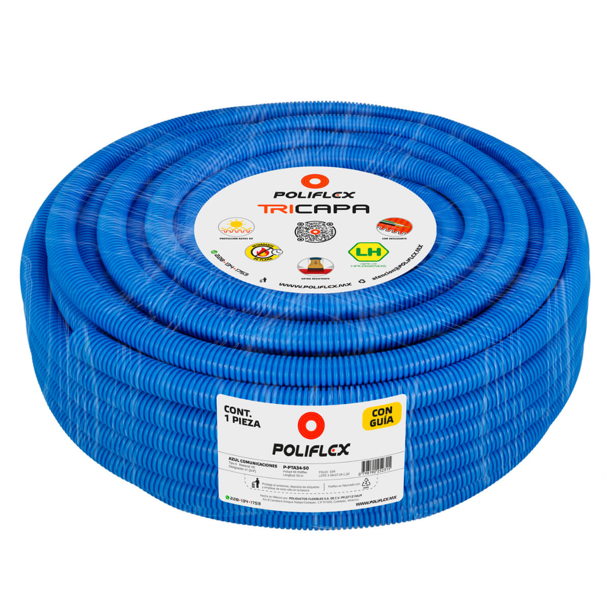Poliflex Tricapa Azul 3/4″ 50m Voz y Datos — Vista 2 — POLIFLEX