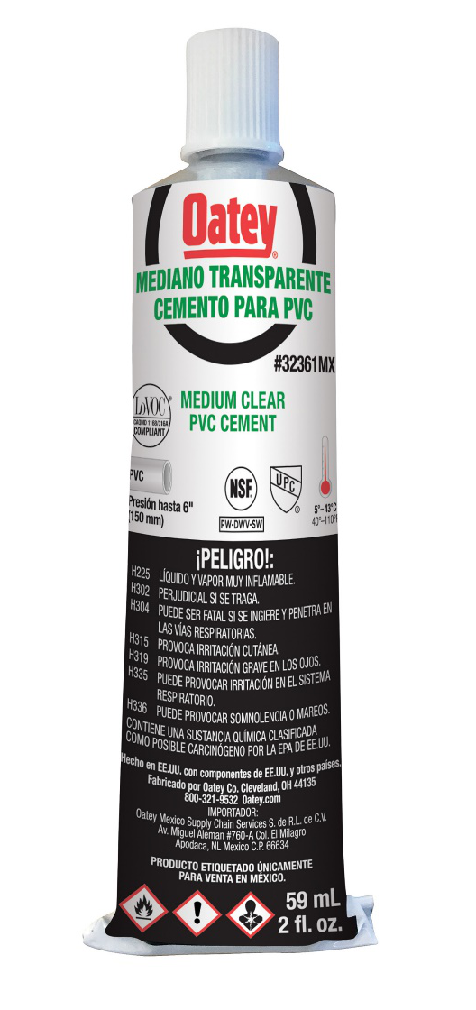 Pegamento Para Pvc Transparente (2 Oz / 60 Ml), Modelos 32361Mx / 32433Mx, Oatey, Pg3150