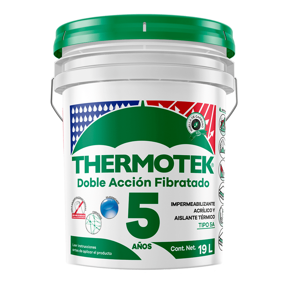 THERMOTEK DOBLE ACCIÓN FIBRATADO Fibermax 5 años — Impermeabilizante acrílico blanco cubeta 19 L