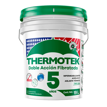 THERMOTEK DOBLE ACCIÓN FIBRATADO 5 años — Impermeabilizante acrílico fibratado blanco cubeta 19 L