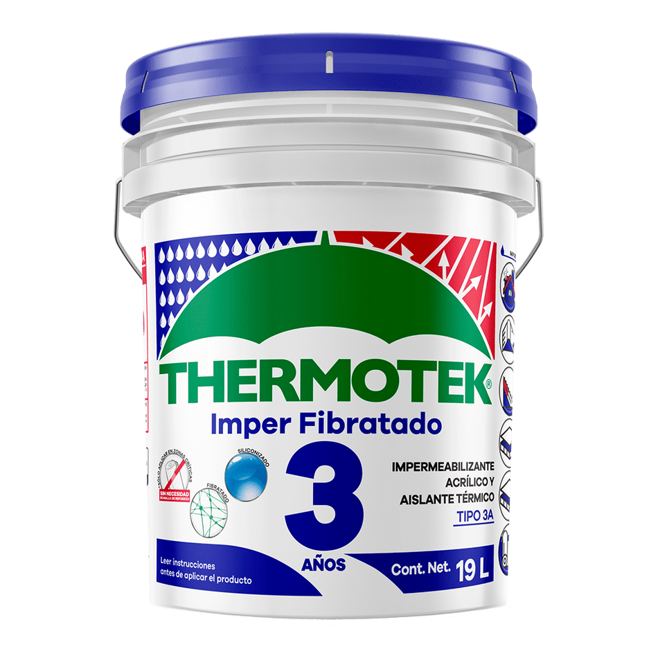 THERMOTEK IMPER FIBRATADO 3 años — Impermeabilizante acrílico fibratado blanco galón 3.8 L