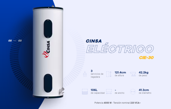 Calentador Eléctrico De Depósito Cinsa 220V 4.0Kw 109L Pv1108