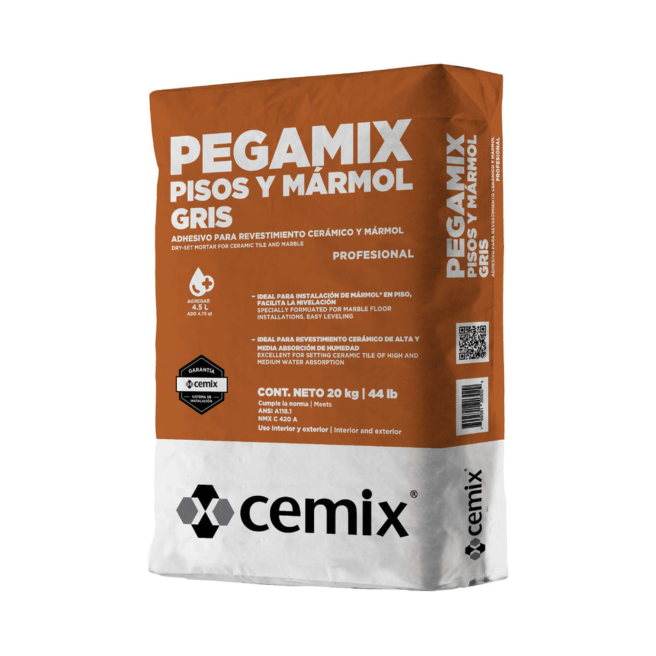 Pegamix Pisos y Mármol Gris 20kg - CEMIX