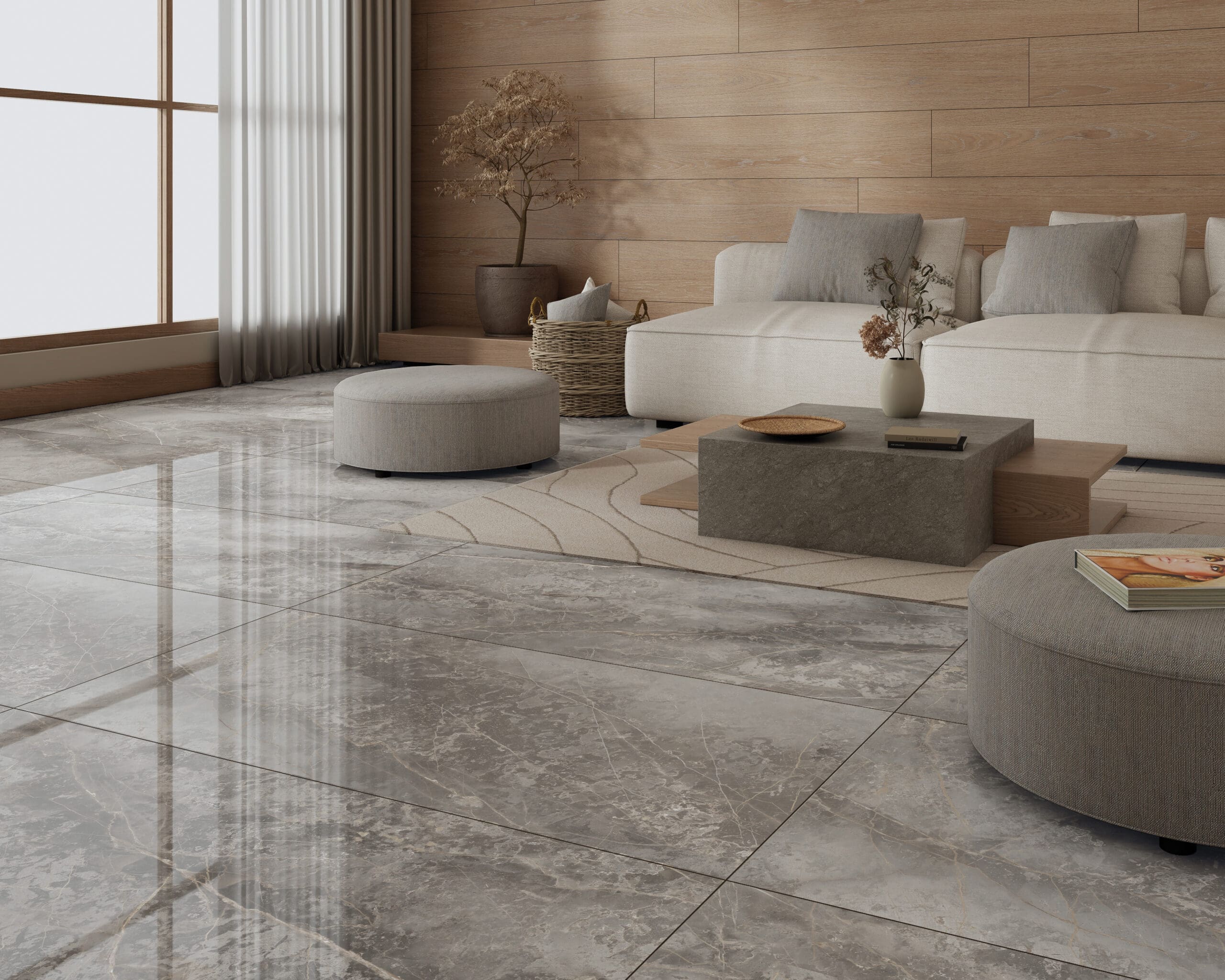 Render ambiente sala Fiorentino Plata 60x120 cm — Cesantoni