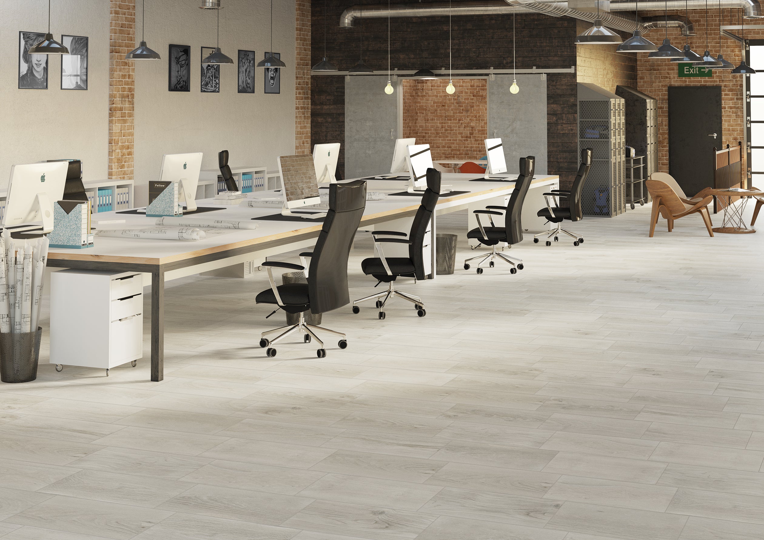 Render Cannon Wood piso cerámico madera mate Cesantoni