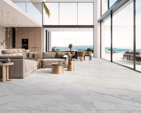 Casablanca - Render sala con porcelanato mármol 80x160 cm