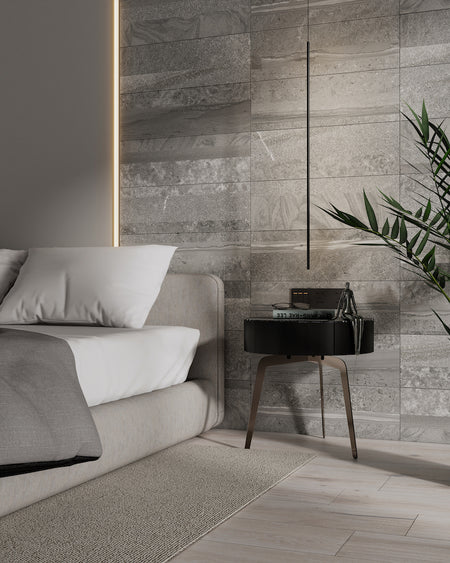 Domain Oxford 20x60 — Render de ambiente piedra variedad de tonos