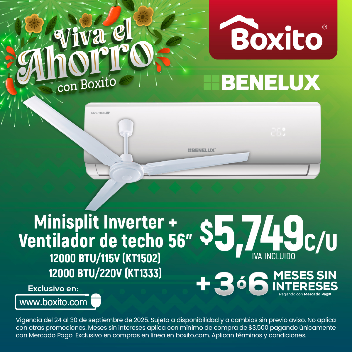 Kit Minisplit Inverter 12000 Btus 220V + Ventilador de Techo 56″ – Benelux